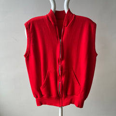 1980s Lipstick Red Zip Up Sweatshirt Vest