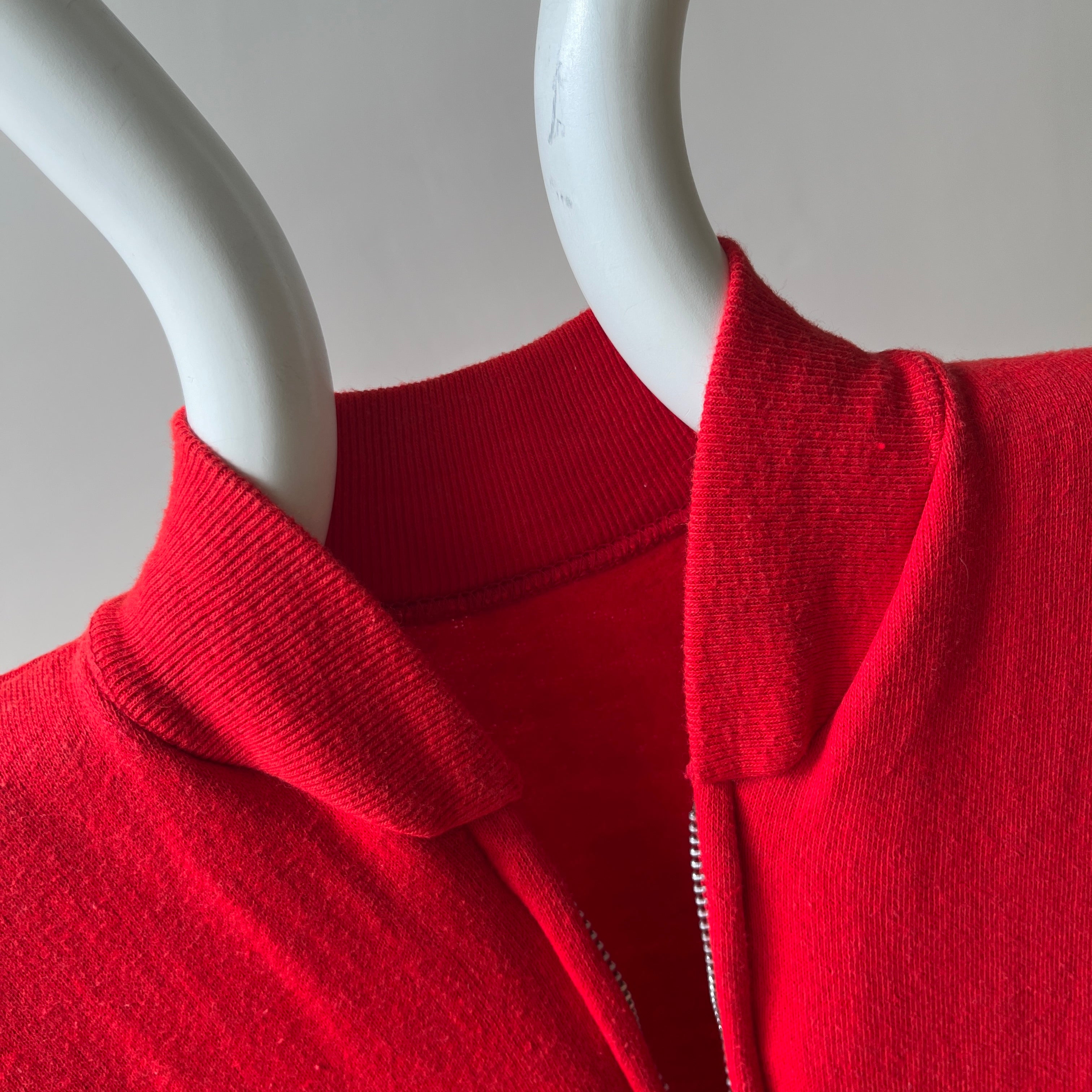 1980s Lipstick Red Zip Up Sweatshirt Vest