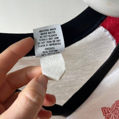 1985 - 1986 Whiskey River Bud Short Sleeve Two Tone Baseball T-Shirt - Staining and Wear