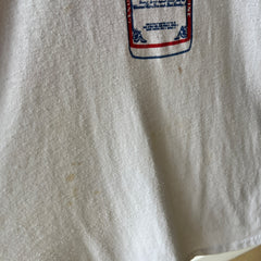 1985 - 1986 Whiskey River Bud Short Sleeve Two Tone Baseball T-Shirt - Staining and Wear