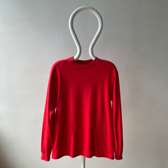 1980s Blank Red Cotton Hanes Long Sleeve T-Shirt