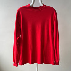 1980s Blank Red Cotton Hanes Long Sleeve T-Shirt