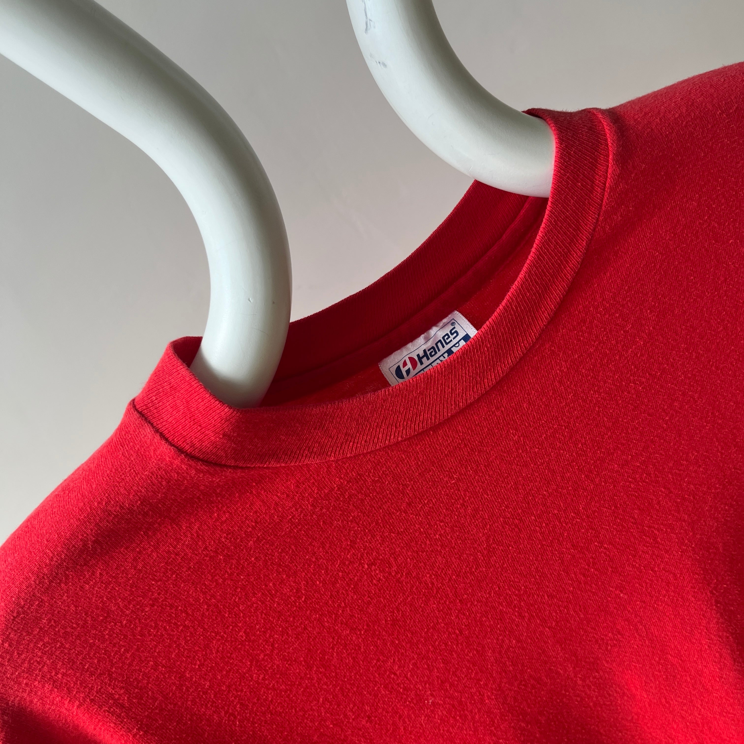 1980s Blank Red Cotton Hanes Long Sleeve T-Shirt