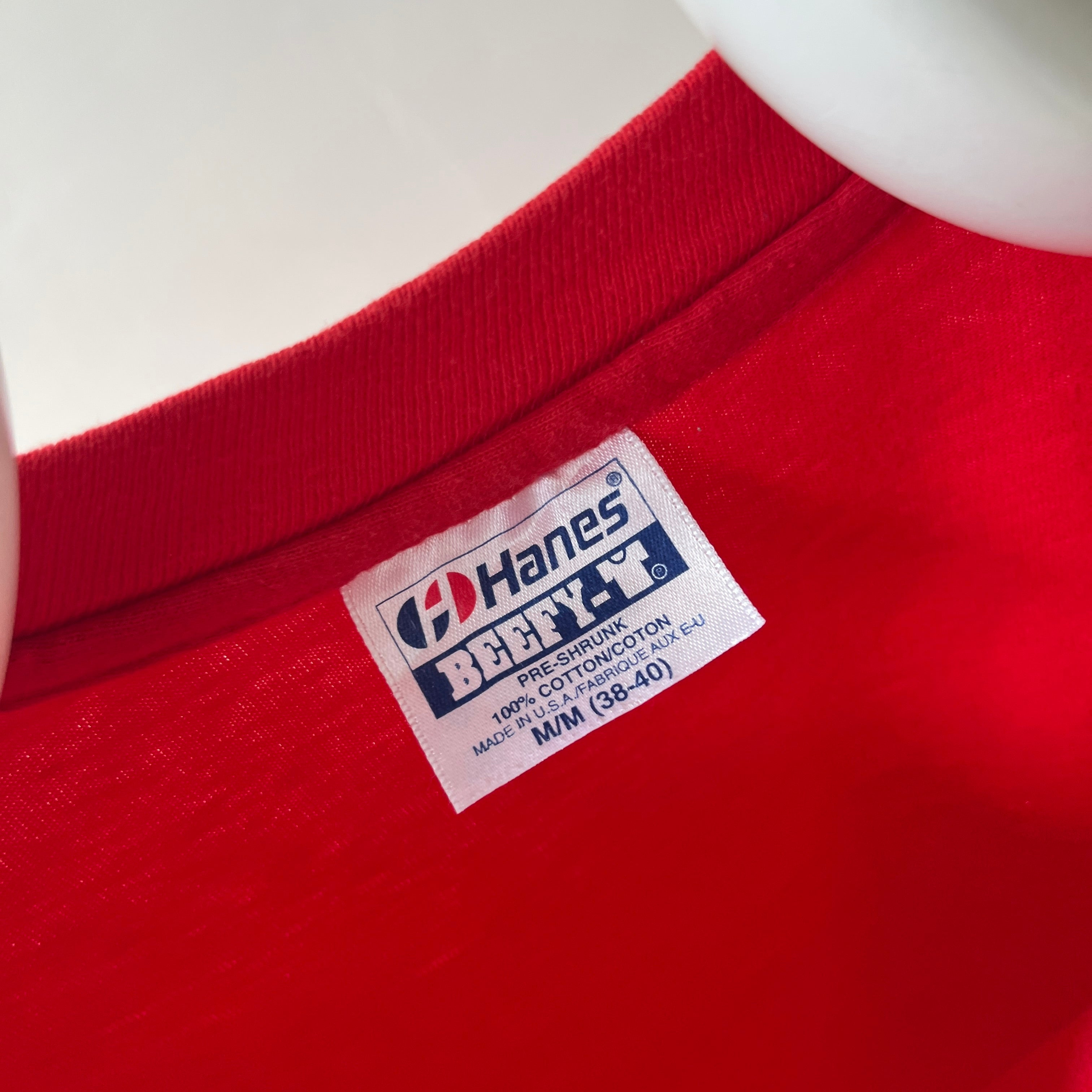 1980s Blank Red Cotton Hanes Long Sleeve T-Shirt