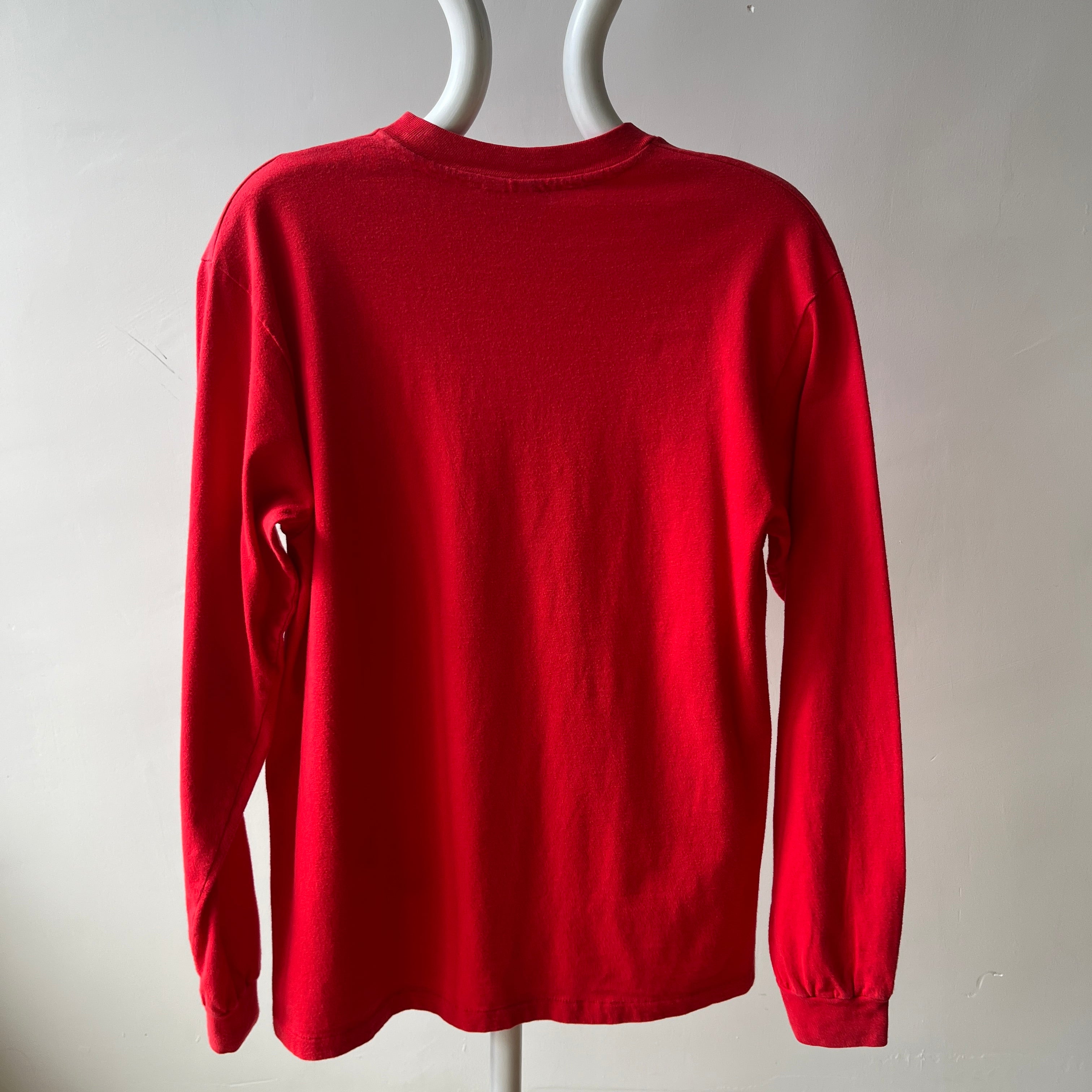 1980s Blank Red Cotton Hanes Long Sleeve T-Shirt