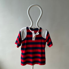 1970/80s Red, White and Blue Short Sleeve Striped Henley