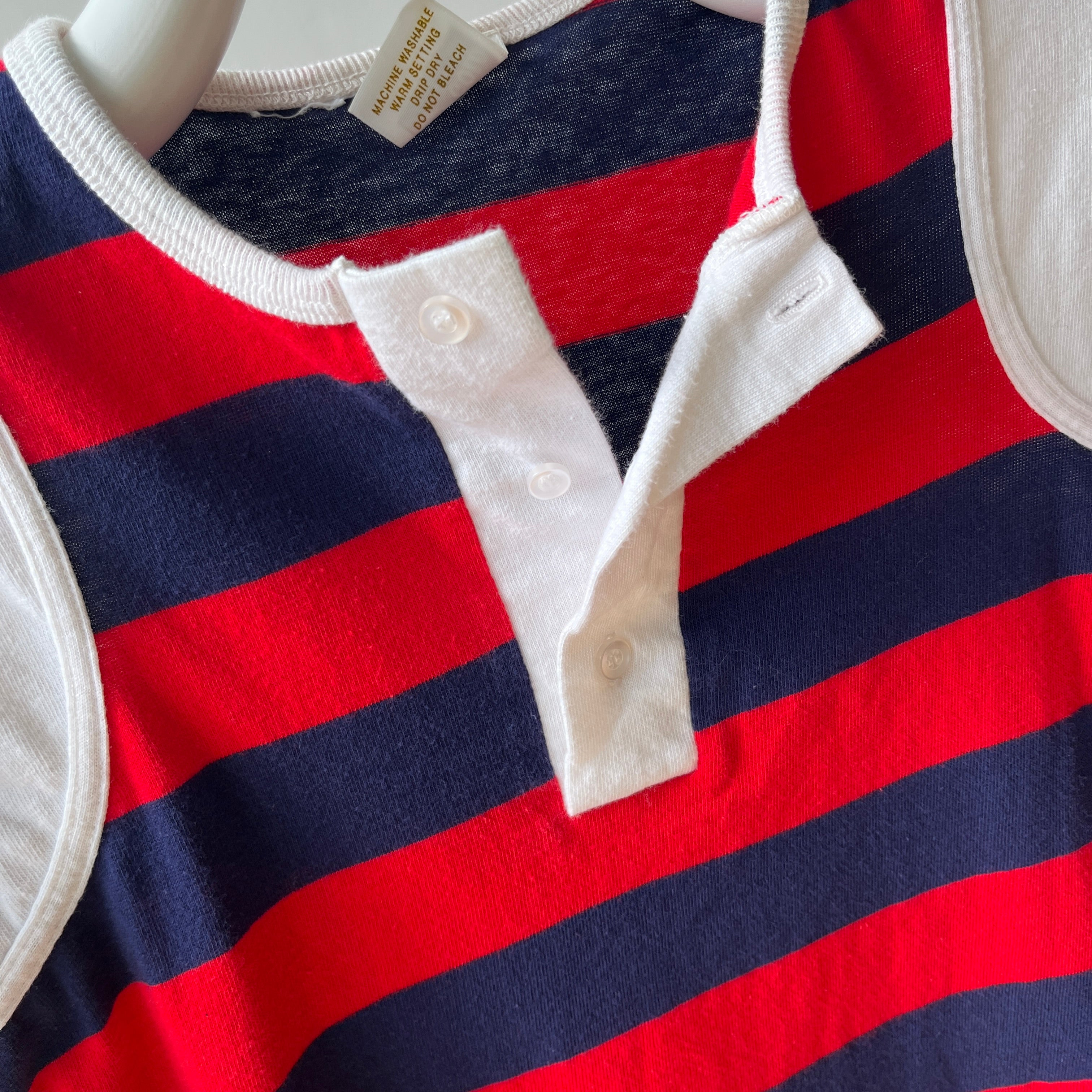 1970/80s Red, White and Blue Short Sleeve Striped Henley