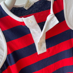 1970/80s Red, White and Blue Short Sleeve Striped Henley