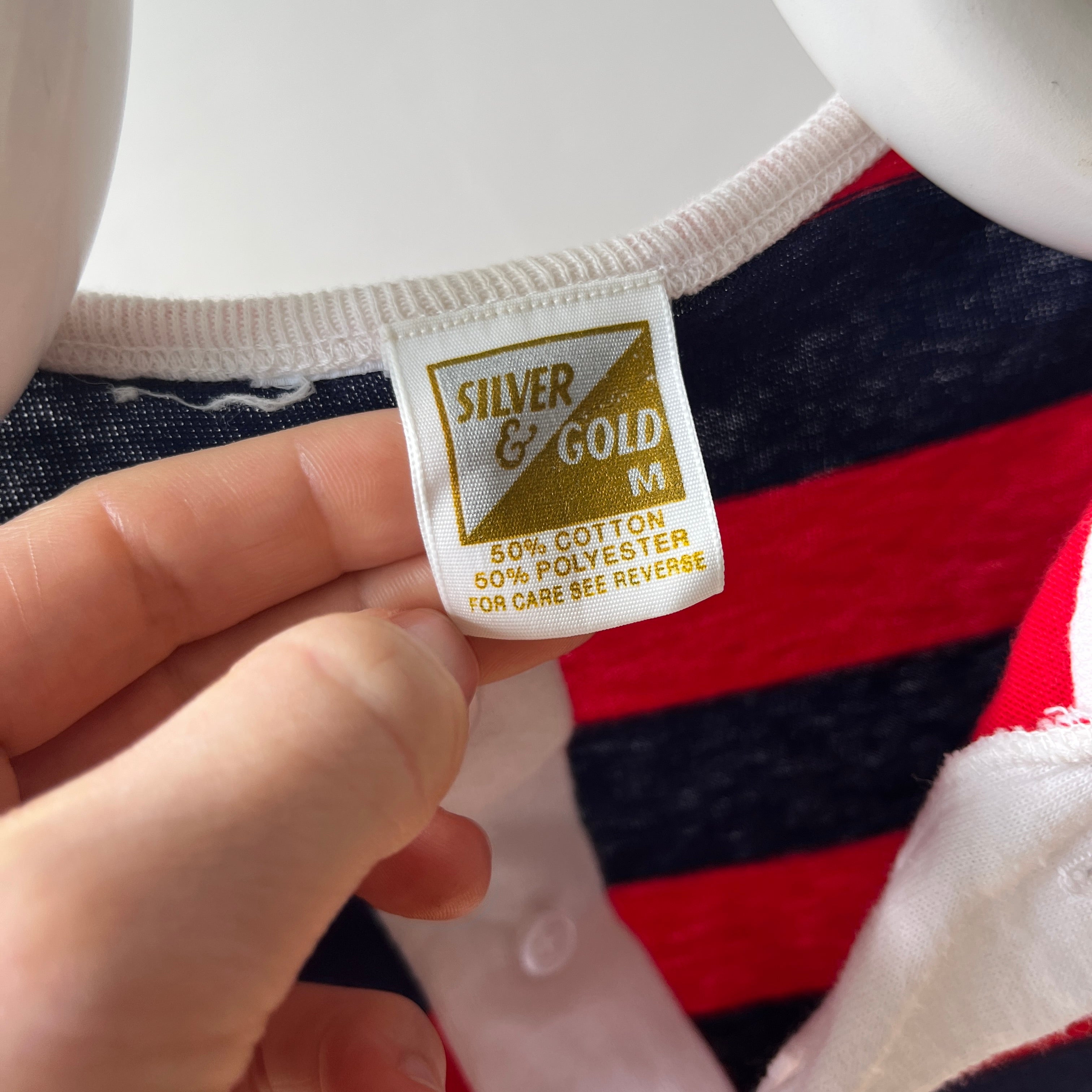 1970/80s Red, White and Blue Short Sleeve Striped Henley