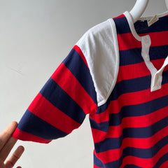 1970/80s Red, White and Blue Short Sleeve Striped Henley