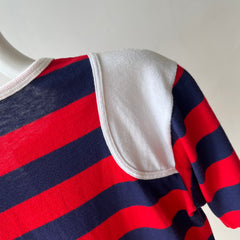 1970/80s Red, White and Blue Short Sleeve Striped Henley