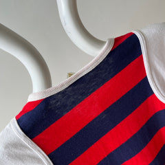 1970/80s Red, White and Blue Short Sleeve Striped Henley