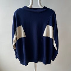 1980s Two Tone Navy and White Soft and Slouchy Sweatshirt