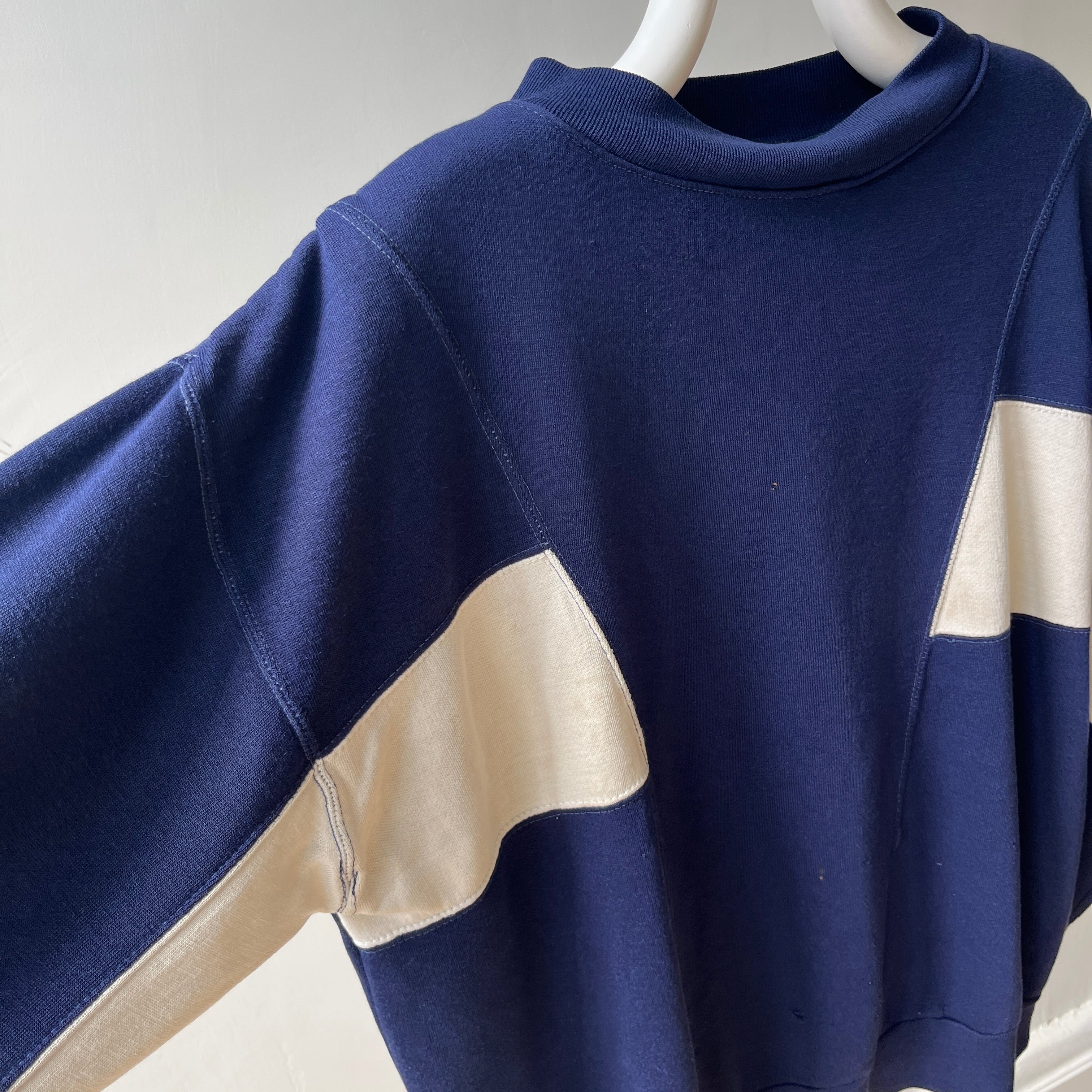 1980s Two Tone Navy and White Soft and Slouchy Sweatshirt