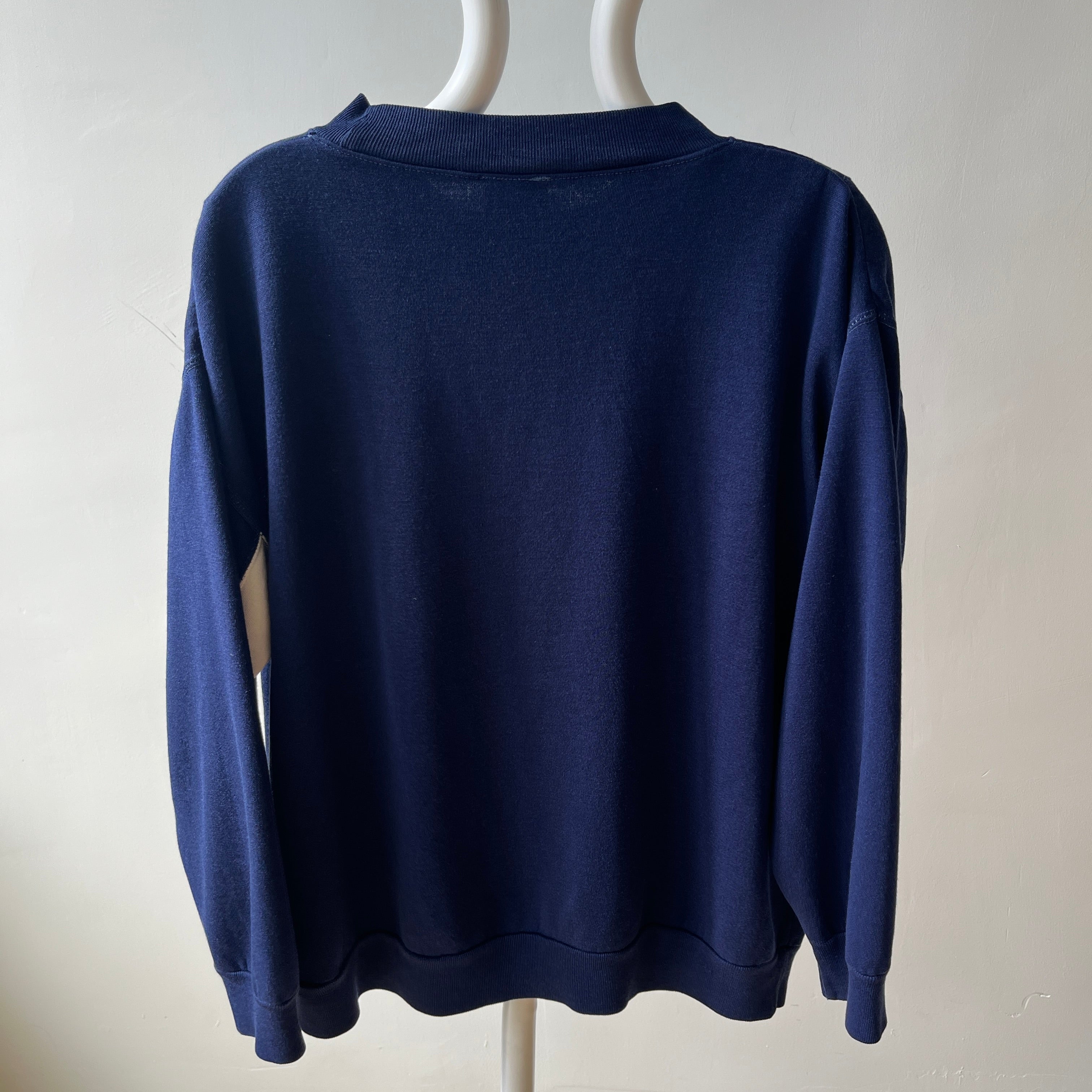 1980s Two Tone Navy and White Soft and Slouchy Sweatshirt