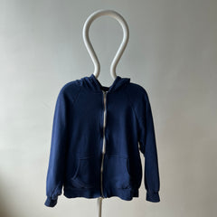 1970/80s Insulated Faded Navy Zip Up Hoodie - Made in Romania