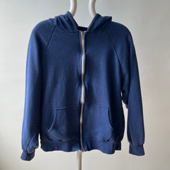 1970/80s Insulated Faded Navy Zip Up Hoodie - Made in Romania