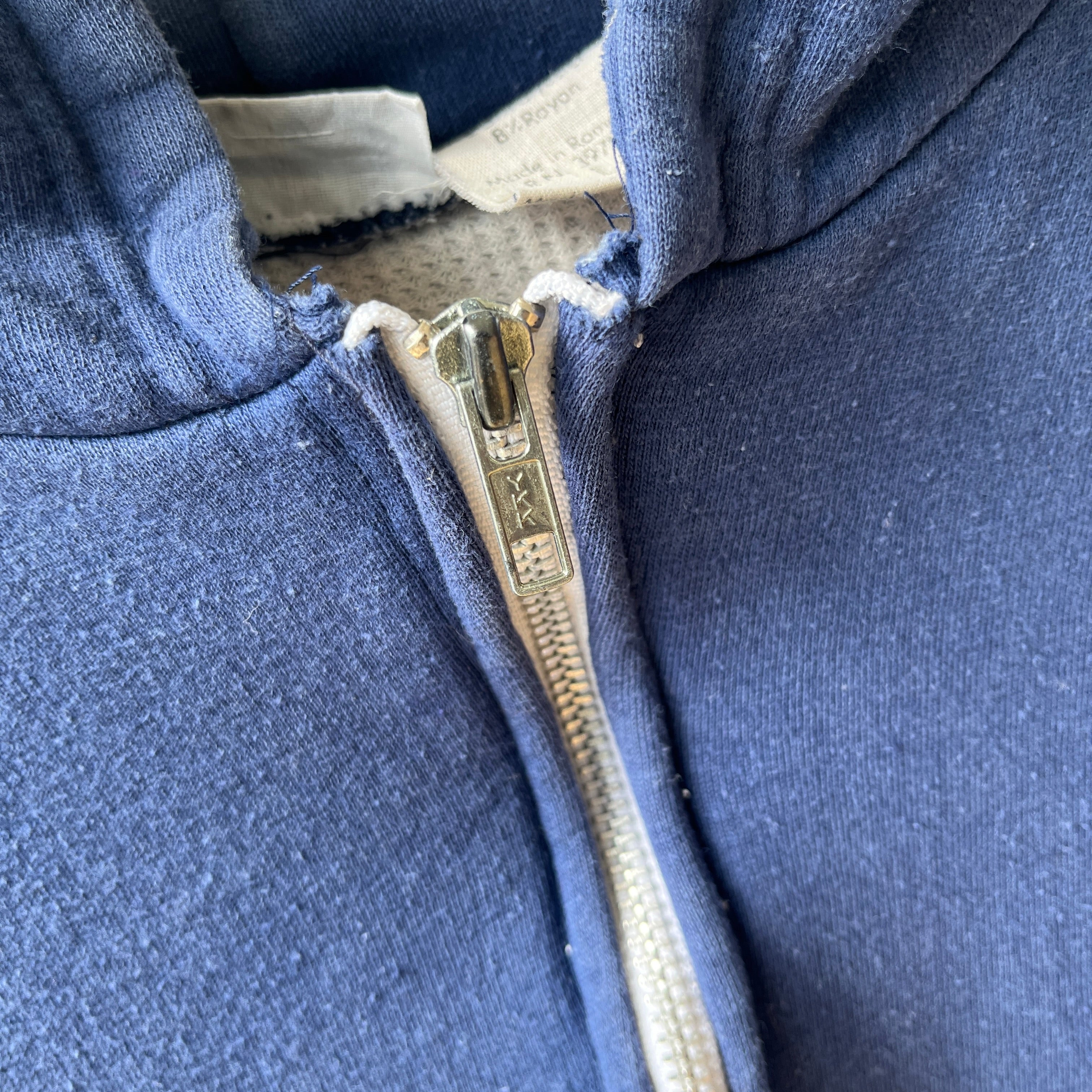 1970/80s Insulated Faded Navy Zip Up Hoodie - Made in Romania