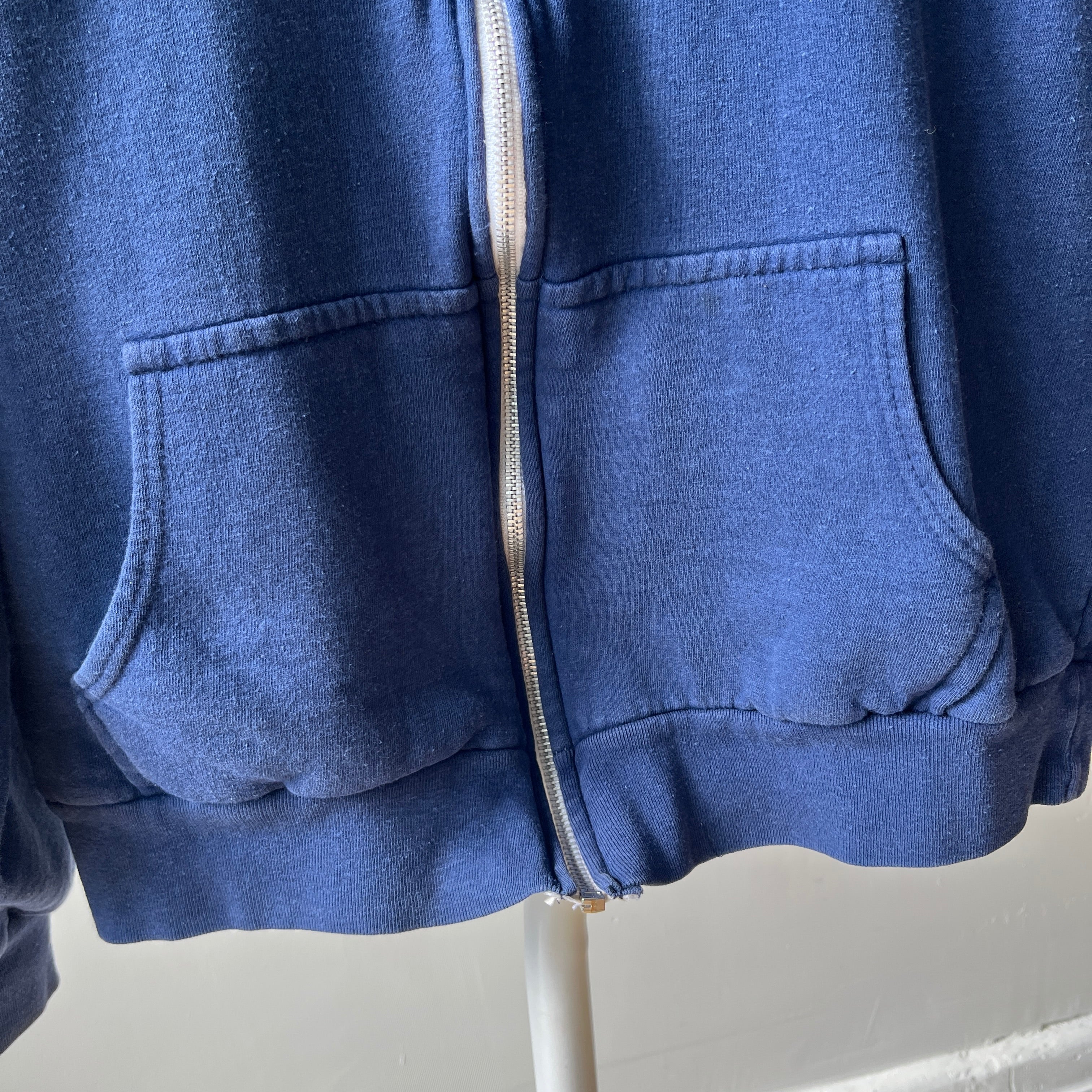 1970/80s Insulated Faded Navy Zip Up Hoodie - Made in Romania