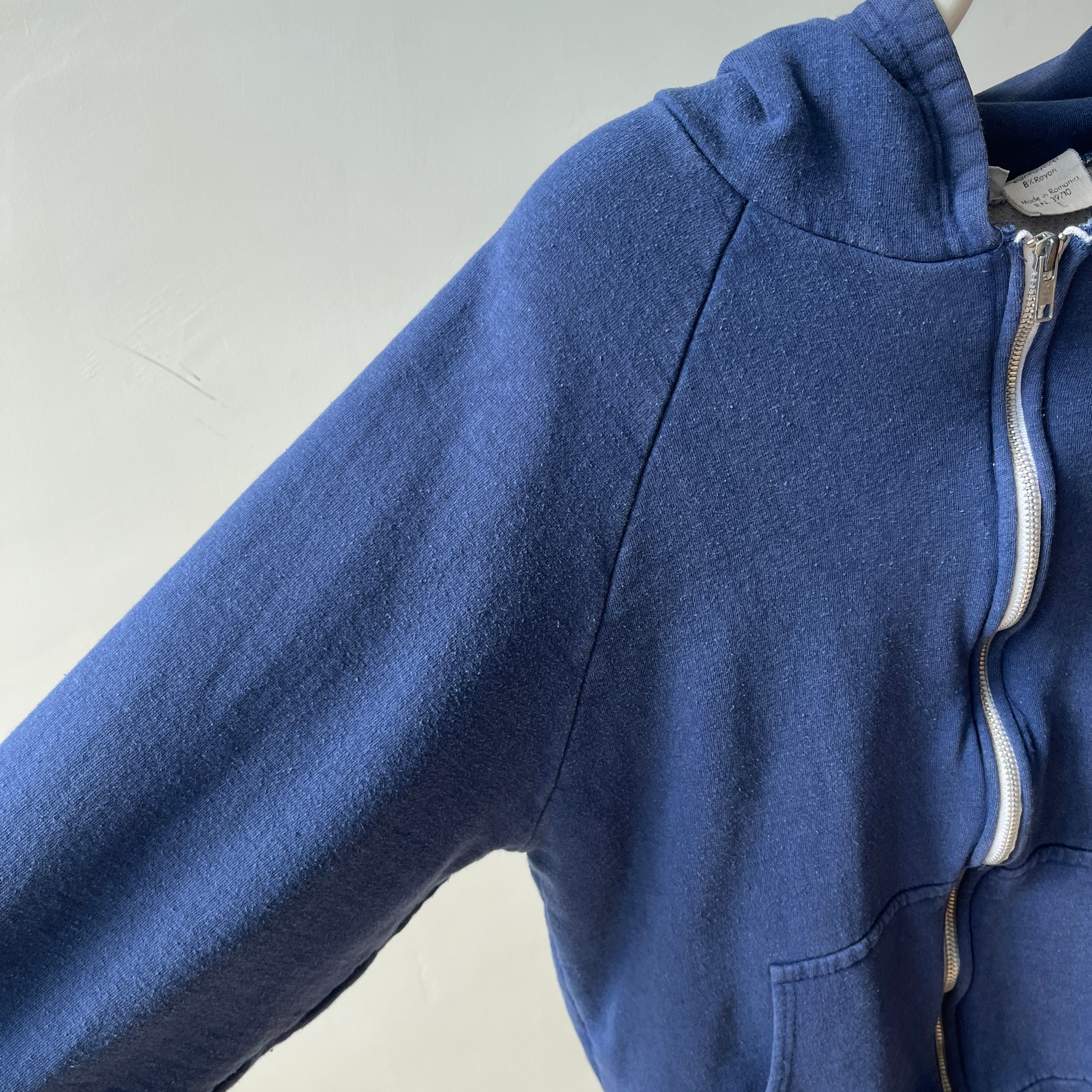 1970/80s Insulated Faded Navy Zip Up Hoodie - Made in Romania
