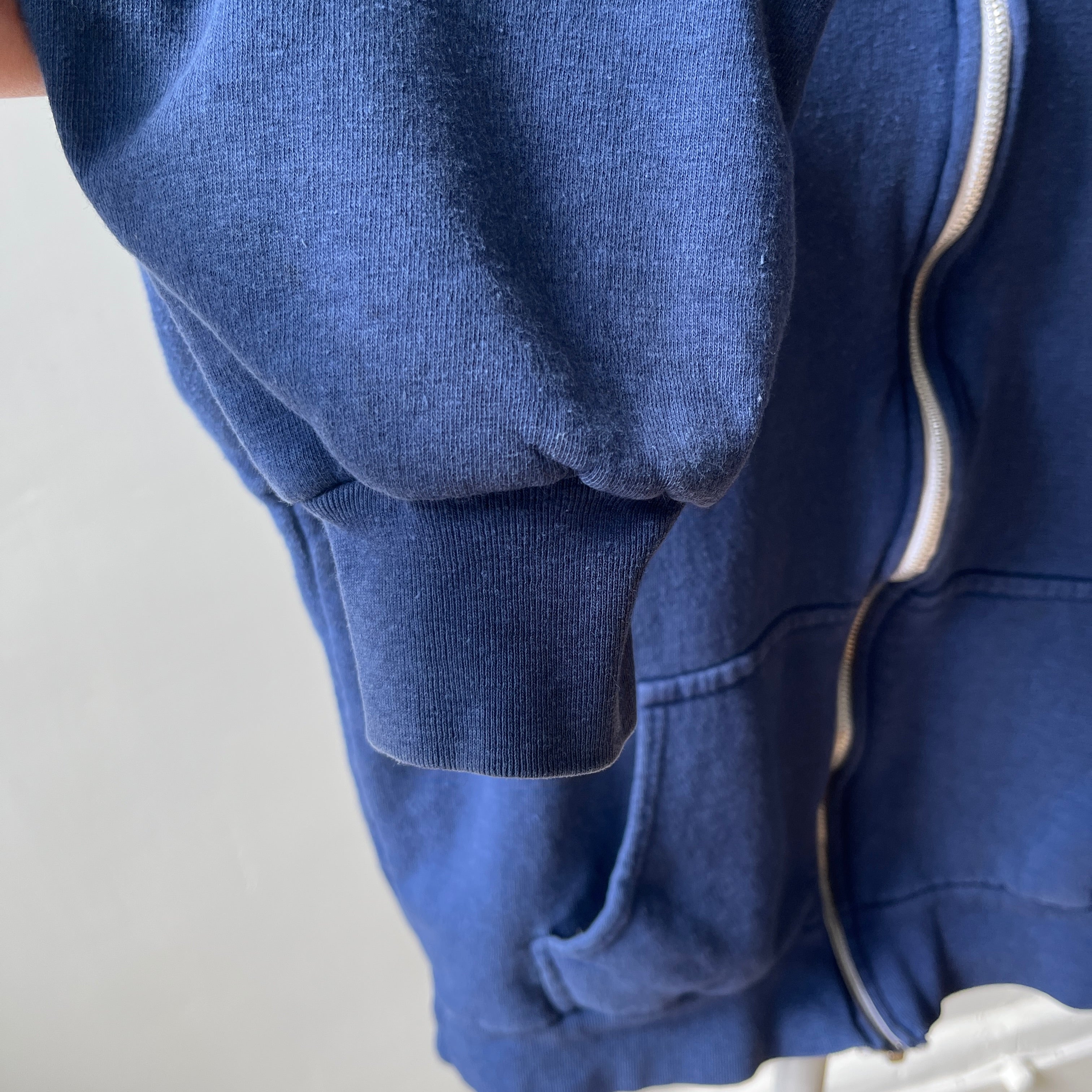 1970/80s Insulated Faded Navy Zip Up Hoodie - Made in Romania