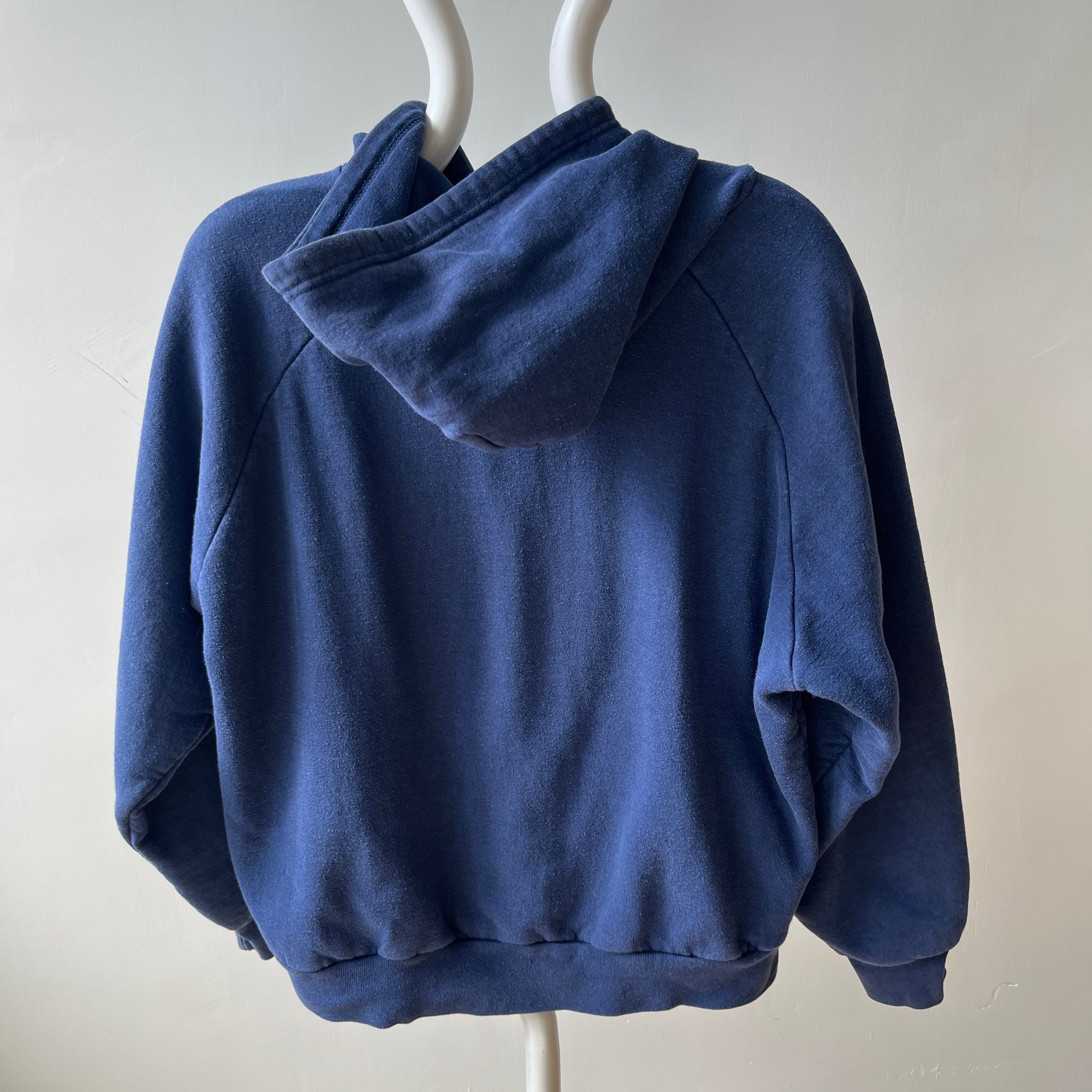 1970/80s Insulated Faded Navy Zip Up Hoodie - Made in Romania