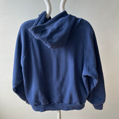 1970/80s Insulated Faded Navy Zip Up Hoodie - Made in Romania