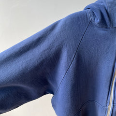 1970/80s Sun Faded Navy Hoodie - Replaced Zipper - Made in Romania - WOWOWOWOWOW