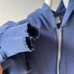1970/80s Sun Faded Navy Hoodie - Replaced Zipper - Made in Romania - WOWOWOWOWOW