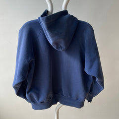 1970/80s Sun Faded Navy Hoodie - Replaced Zipper - Made in Romania - WOWOWOWOWOW