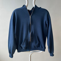 1970s Navy Hoodie with Contrast White Stitching and White Paint Staining - OH MY!