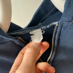 1970s Navy Hoodie with Contrast White Stitching and White Paint Staining - OH MY!