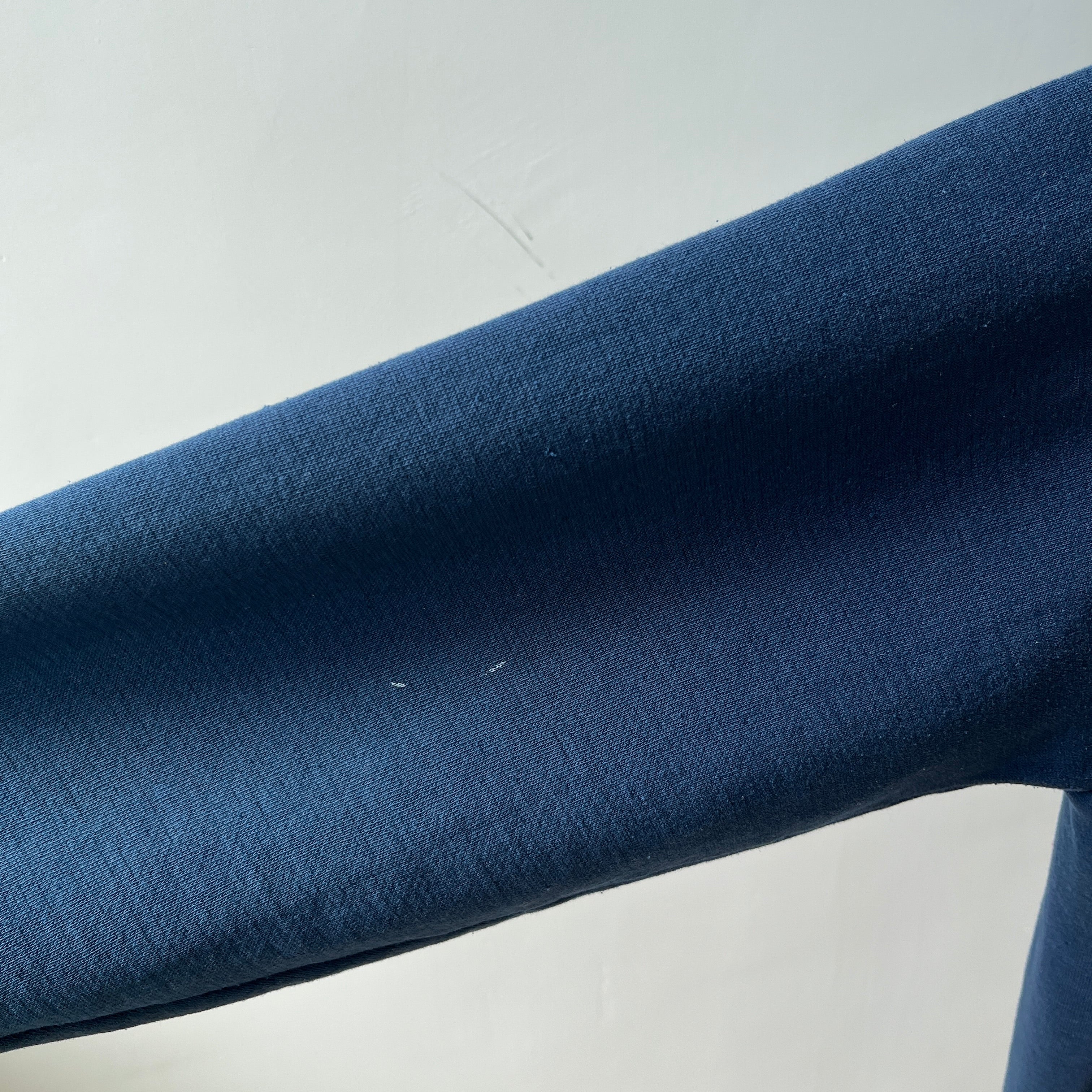1970s Navy Hoodie with Contrast White Stitching and White Paint Staining - OH MY!