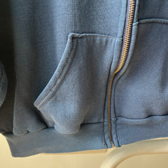1970s Navy Hoodie with Contrast White Stitching and White Paint Staining - OH MY!