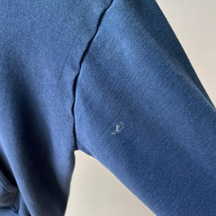 1970s Navy Hoodie with Contrast White Stitching and White Paint Staining - OH MY!