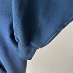 1970s Navy Hoodie with Contrast White Stitching and White Paint Staining - OH MY!