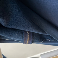 1970s Navy Hoodie with Contrast White Stitching and White Paint Staining - OH MY!