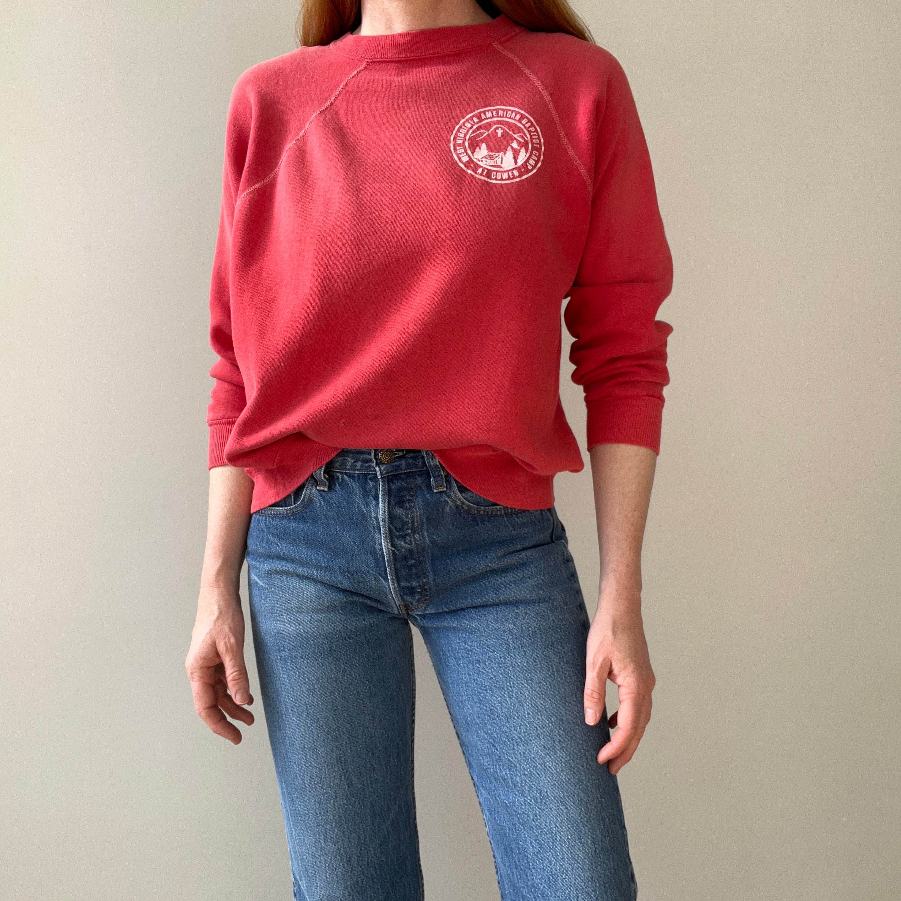 1970s (early) West Virginia American Baptist Camp Sun Faded Beyond Collectible Sweatshirt