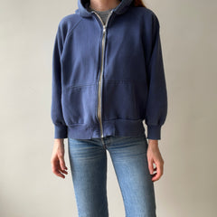 1970/80s Sun Faded Navy Hoodie - Replaced Zipper - Made in Romania - WOWOWOWOWOW
