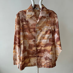 1970s Silky Poly Racer Early Americana Imagery Shirt - Made in California