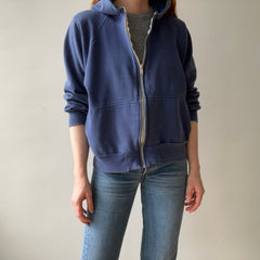 1970/80s Sun Faded Navy Hoodie - Replaced Zipper - Made in Romania - WOWOWOWOWOW