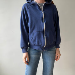 1970/80s Insulated Faded Navy Zip Up Hoodie - Made in Romania