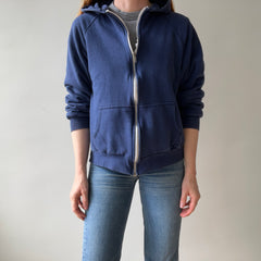 1970/80s Insulated Faded Navy Zip Up Hoodie - Made in Romania