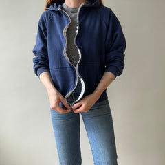 1970/80s Insulated Faded Navy Zip Up Hoodie - Made in Romania