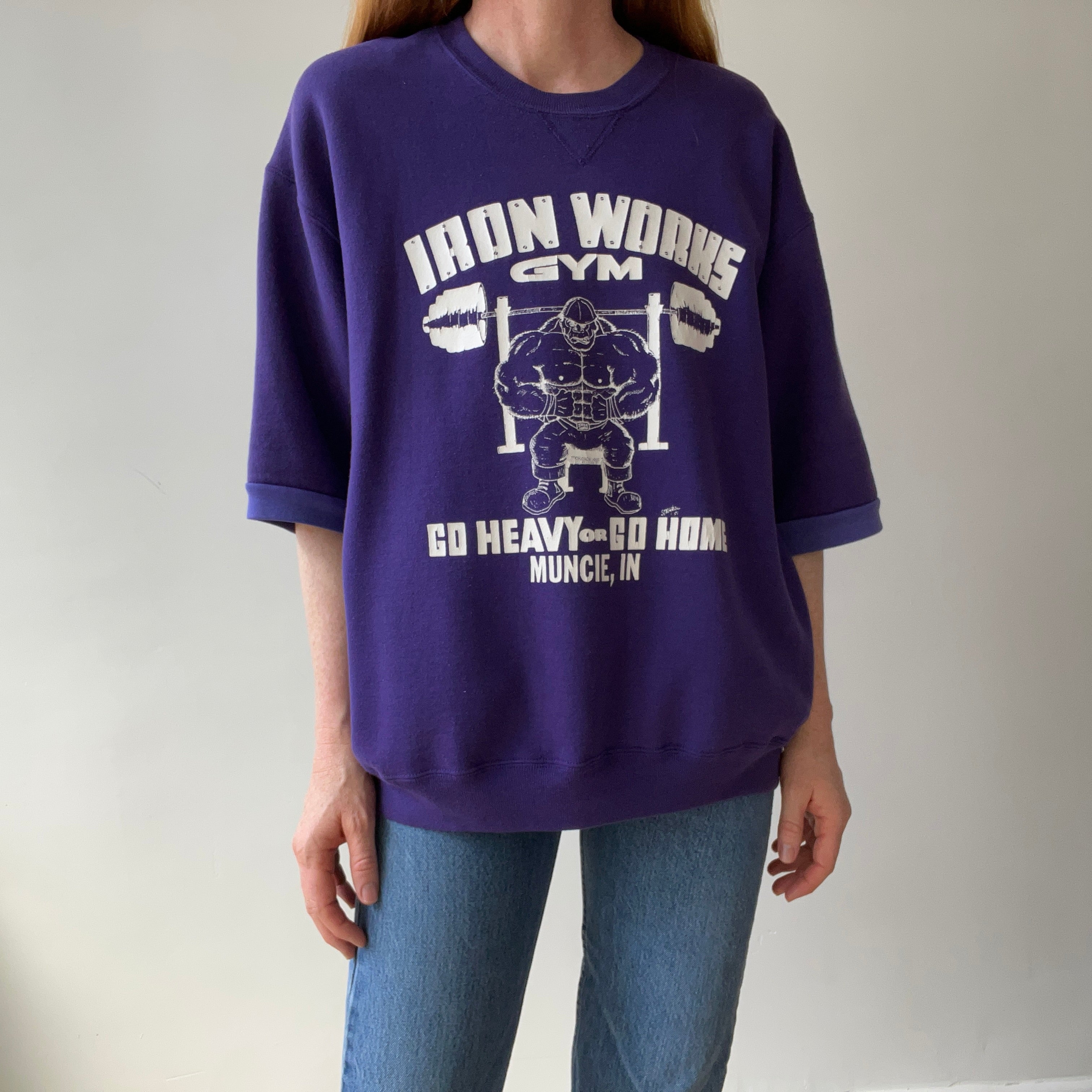 1990s Iron Works Gym Short Sleeve Sweatshirt