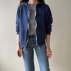 1970/80s Insulated Faded Navy Zip Up Hoodie - Made in Romania