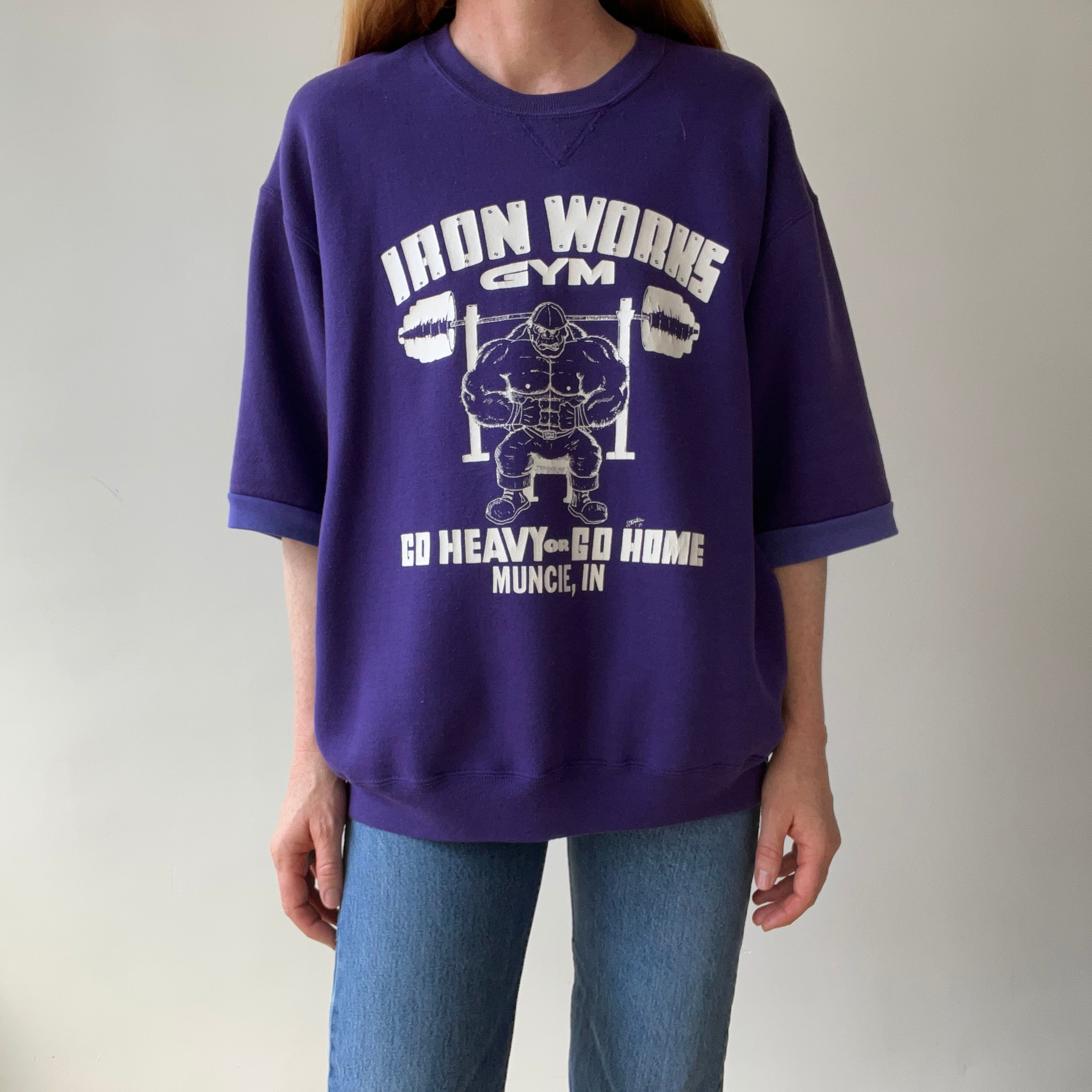 1990s Iron Works Gym Short Sleeve Sweatshirt