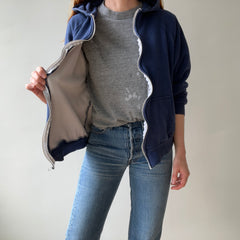 1970/80s Insulated Faded Navy Zip Up Hoodie - Made in Romania