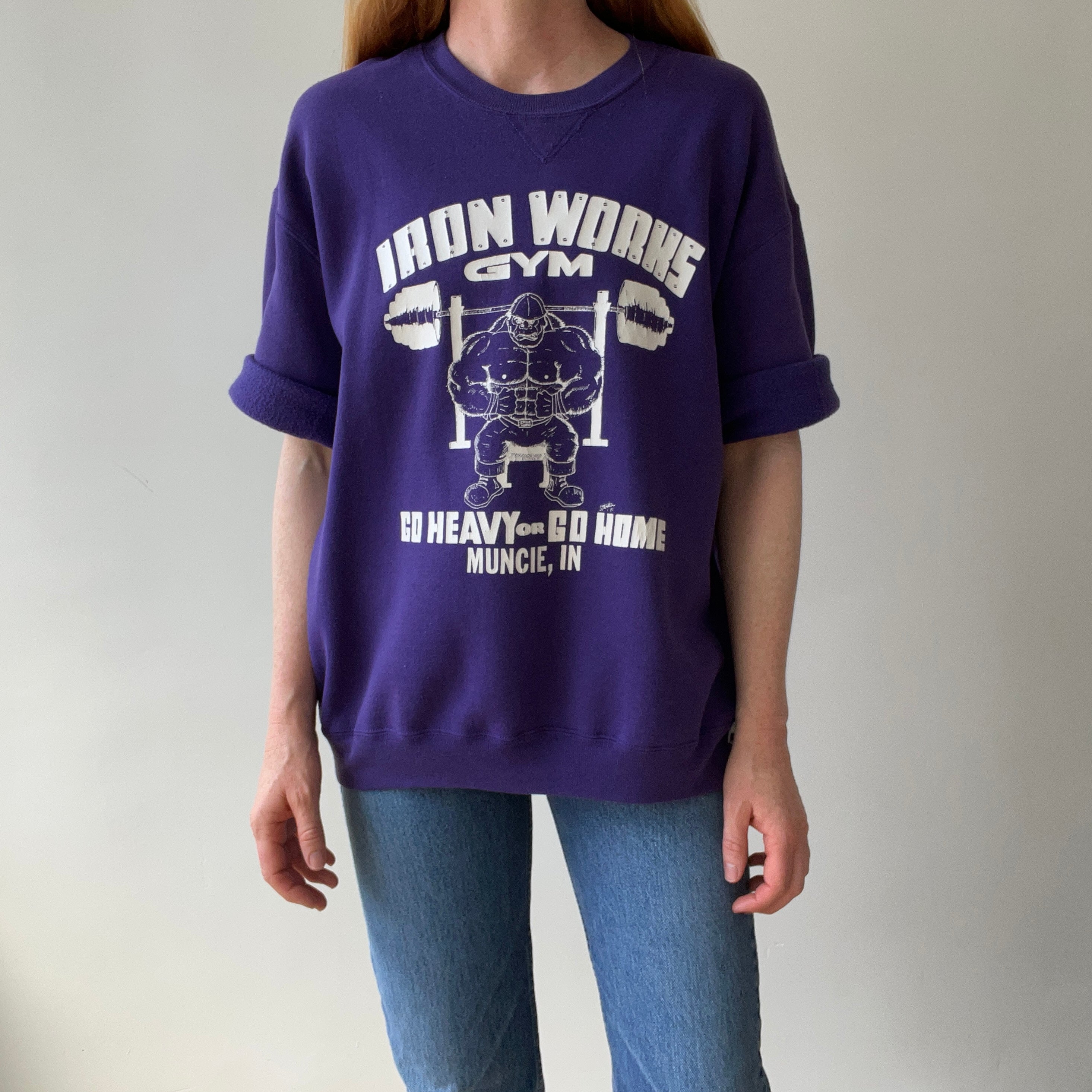 1990s Iron Works Gym Short Sleeve Sweatshirt