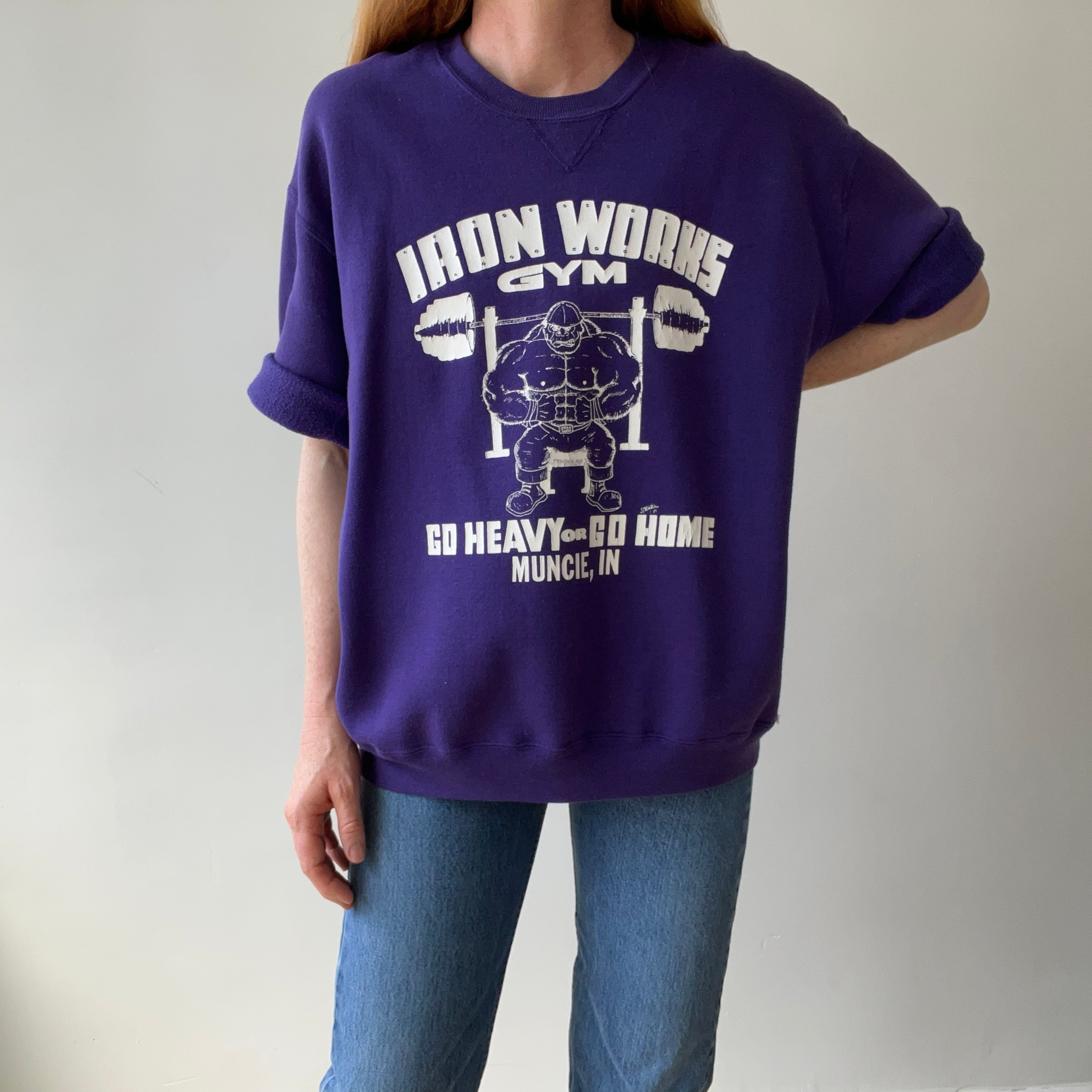 1990s Iron Works Gym Short Sleeve Sweatshirt